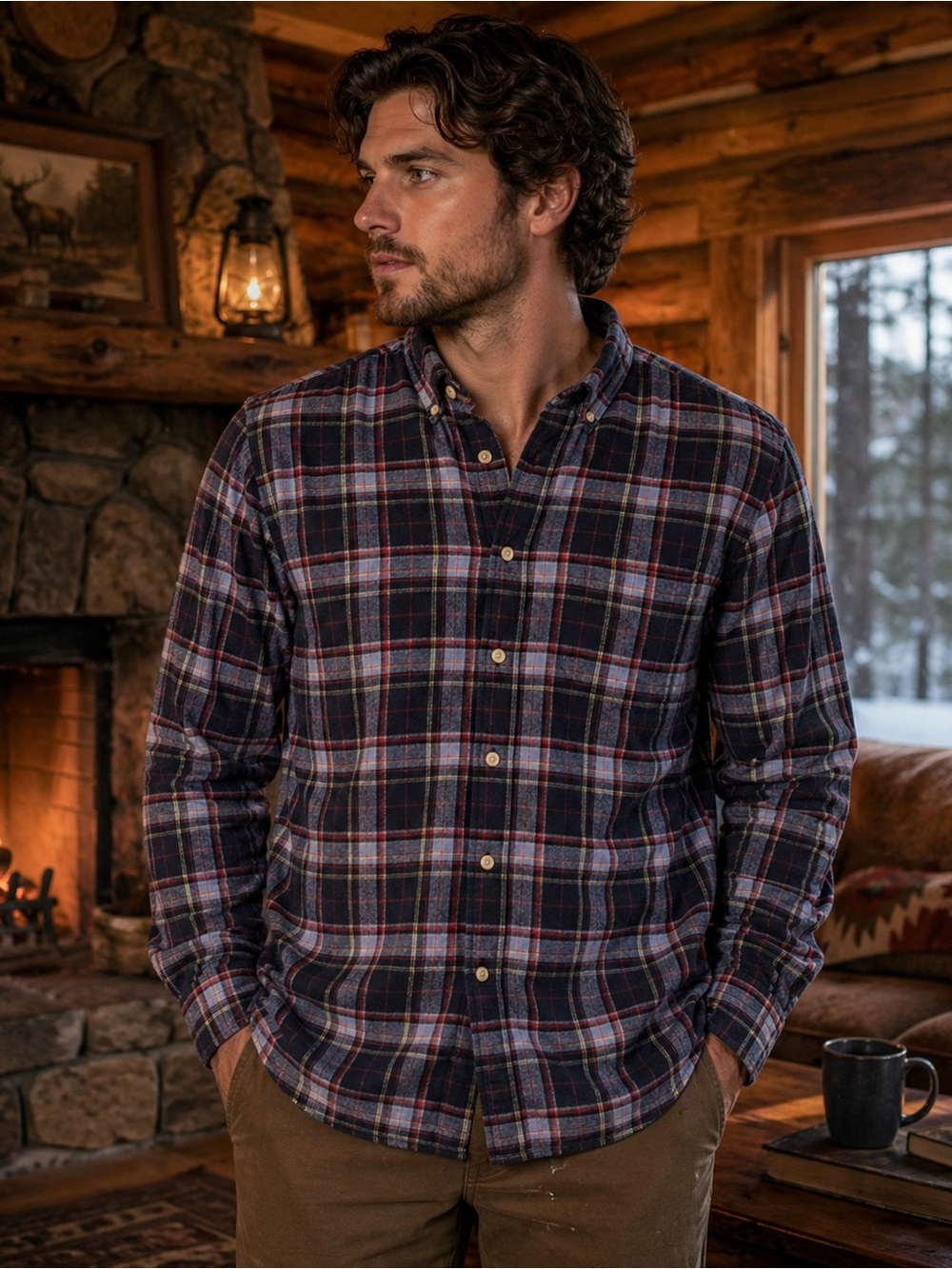 Vintage Chaps Men’s Large Multicolor Plaid Cotton Flannel Button Down Shirt